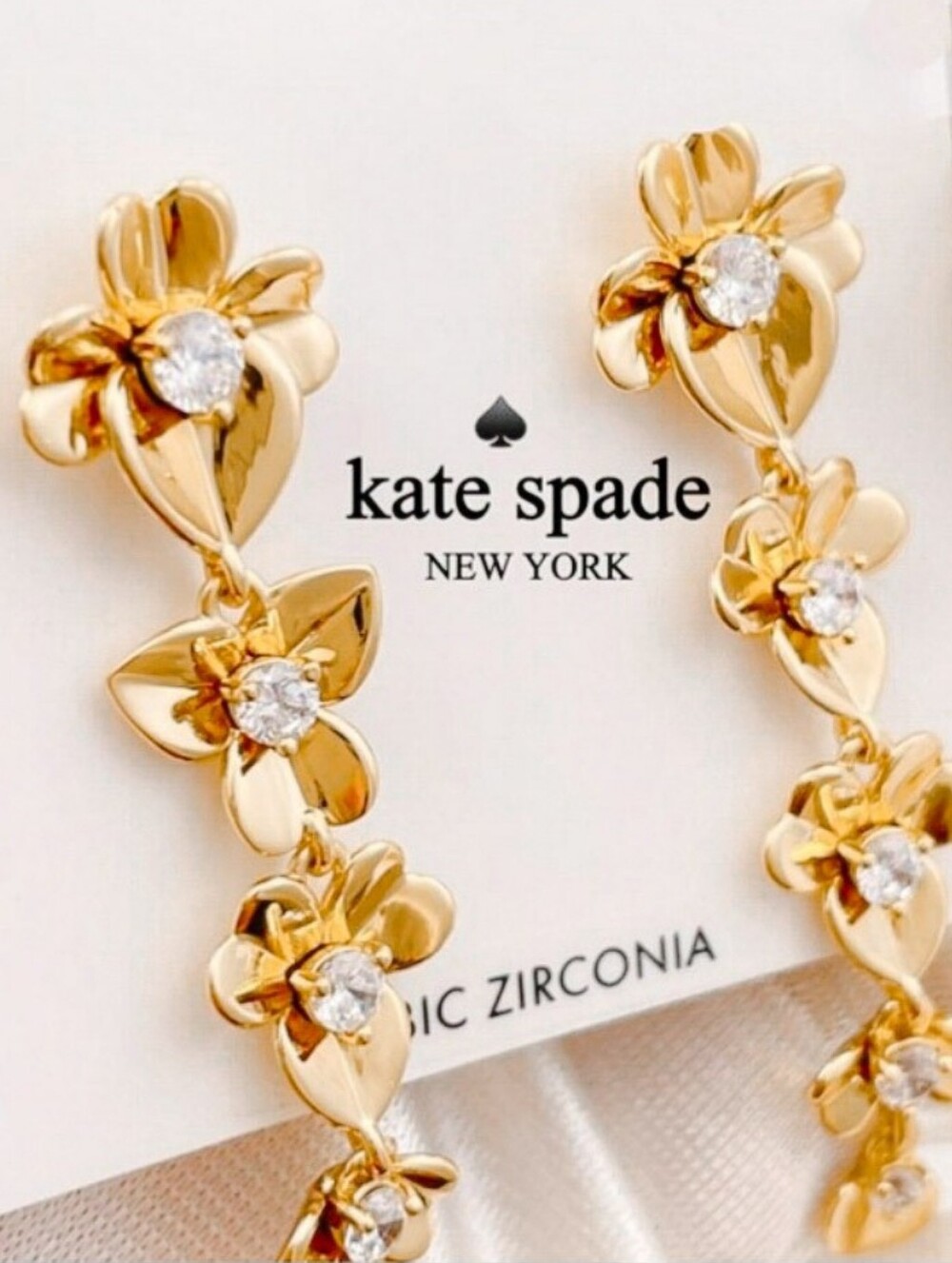 New Kate Spade New York Gold-Tone Precious Pansy / Plumeria Linear Drop Earrings